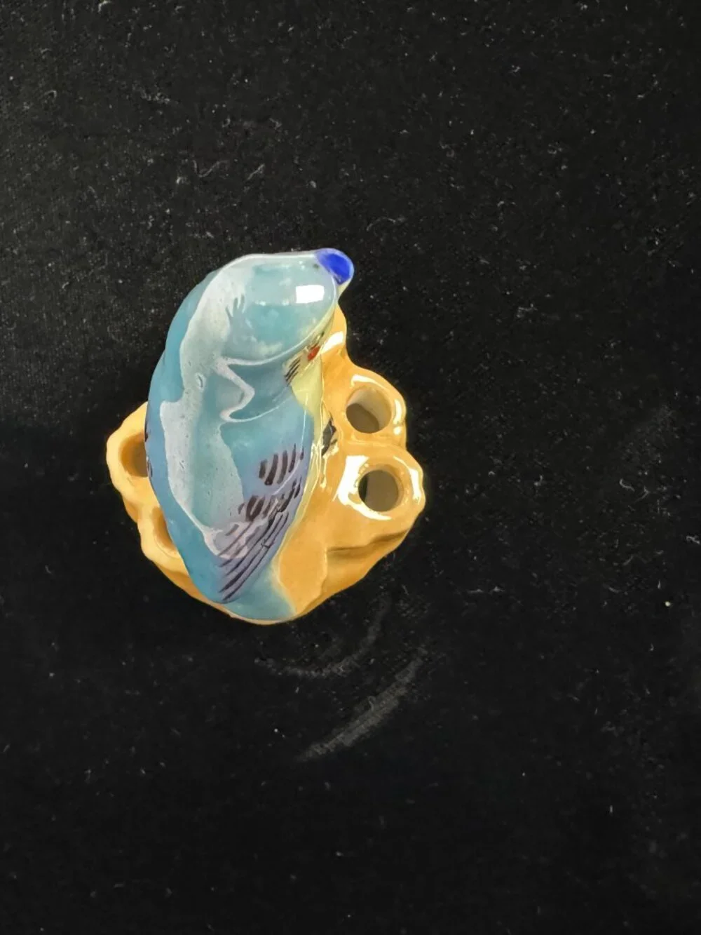Antique 1930 - 1950s  Art Deco Luster Blue Sparrow song Bird Flower 6 hole